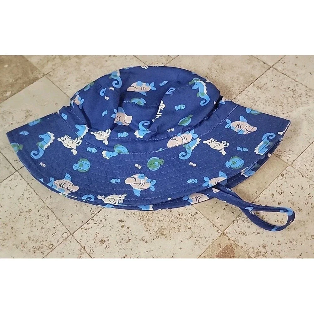 0-6M Baby Sun Hat UPF 50+ Protective Beach Wide Brim Baby Bucket Hat Sea Life